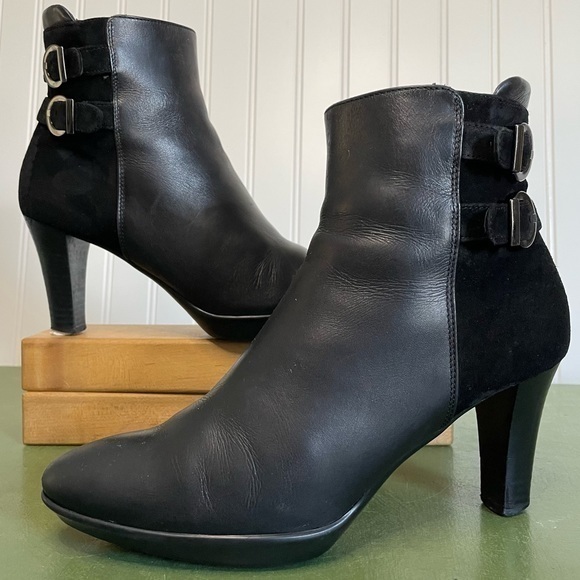 Aquatalia Shoes - Aquatalia Weatherproof Heeled Ankle Boots in Black Leather & Suede